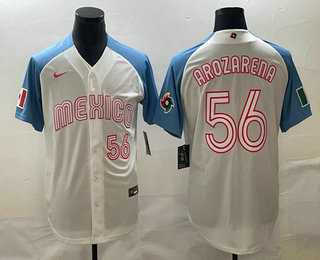 Mens Mexico Baseball #56 Randy Arozarena Number 2023 White Blue World Classic Stitched Jersey->2023 world baseball classic->MLB Jersey